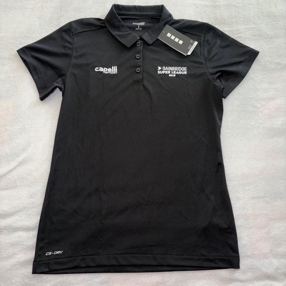 NEW Capelli Sport Womens Black Polo Shirt Gainbridge Super League USL Size S